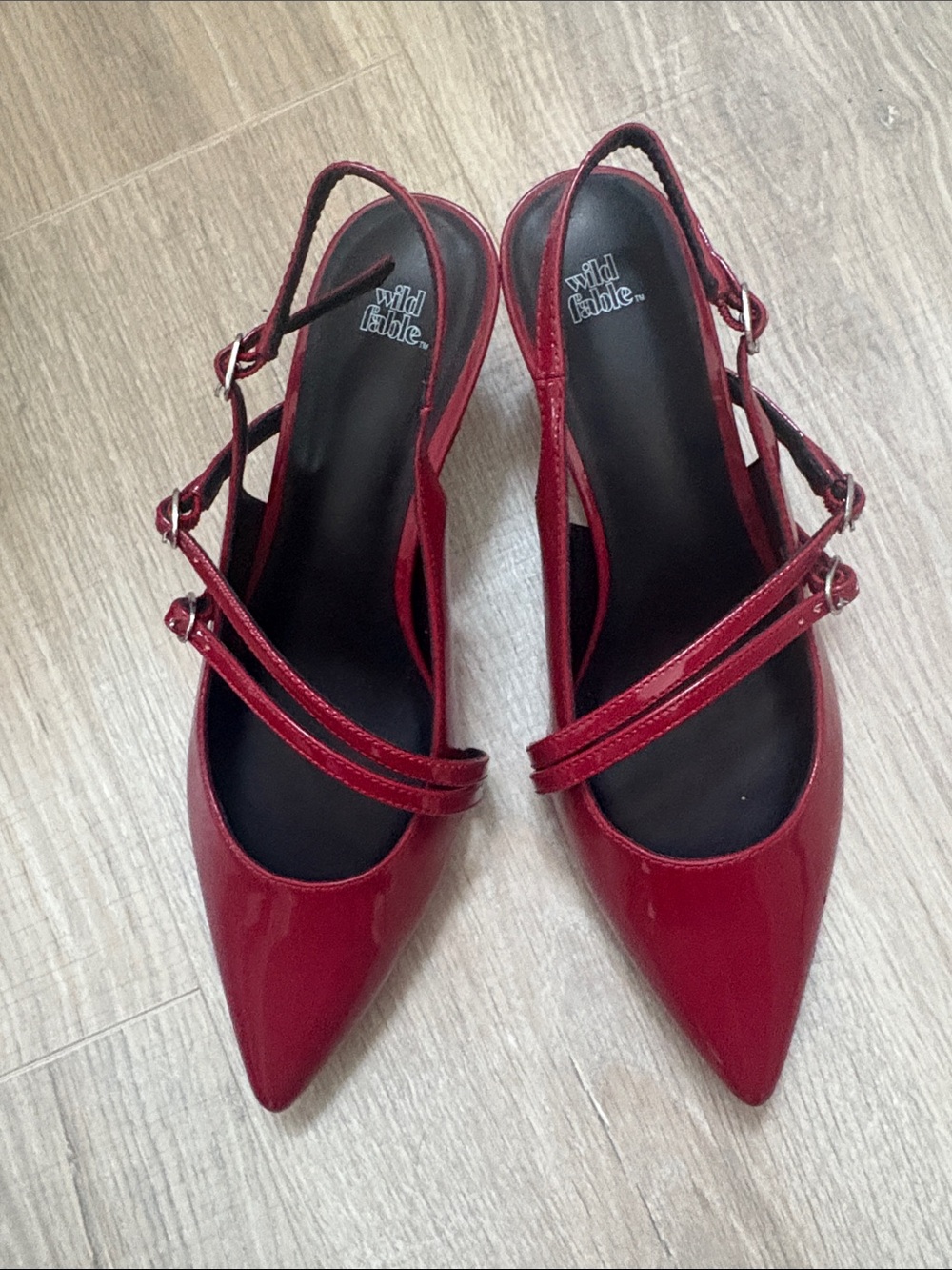 wild fable Red Patent Pointed Double-Strap Slingback Heels